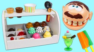 Feeding Mr. Play Doh Head DIY Play Dough Ice Cream Scoop Desserts & Visiting Toy Dentist Hospital!