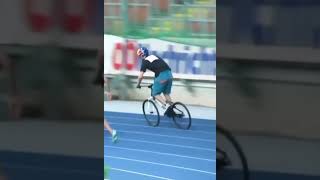 Felix Sanchez vs biker Tom Öhler on hurdles