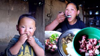 Rita cooks meat curry and rice  in the village farm house || Life in rural Nepal || @Ritarojan