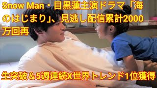 Snow Man・目黒蓮主演ドラマ「海のはじまり」、見逃し配信累計2000万回再生突破＆5週連続X世界トレンド1位獲得 ( Tokyo Japan)