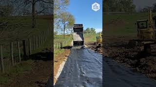 Satisfying Dump Truck Spreads Gravel