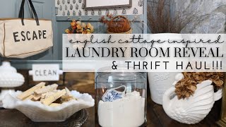 COTTAGE LAUNDRY ROOM REVEAL \u0026 THRIFT HAUL!! || Cozy Decorate with Me