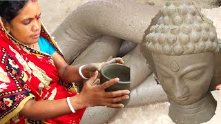 Pottery Throwing ASMR. Indian Statue Making Process. Women Potter Makes.