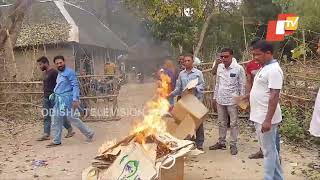 Locals in Balasore burn 5T branded bags