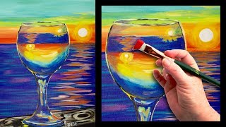 Sunset reflected in a glass easy beginner painting tutorial 🍷🌆 | TheArtSherpa