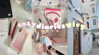 ☕️cozy diaries vlog🕯️𐙚📓⊹ : productive days🍰,studying 📝, what is in my pencil case?🌸🍡, grwm🎀