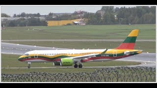 Air Baltic Airbus A220 with Lithuanian flag livery landing in Vilnius