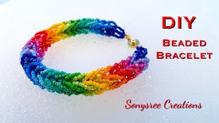 Beaded Chain Maille Bracelet || Outstanding Tutorial || Rainbow Beaded Bracelet