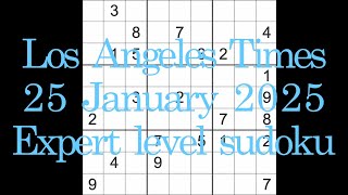 Sudoku solution – Los Angeles Times 25 January 2025 Expert level