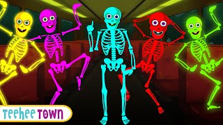 Wheels On The Bus With Five Skeletons + Spooky Scary Skeletons Songs By Teehee T
