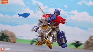 Blokees Transformers Stop Motion Smackdown! Optimus Prime Conquered Grimlock in Epic Battle