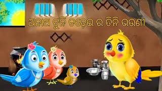 ଅନାଥ ଟୁନି ଚଢ଼େଇ ର ତିନି ଭଉଣୀ | chadheighara |tuni chadhei cartoon kahani |moral story |tunichidiya