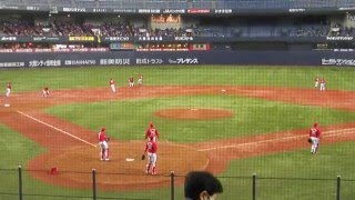 【2014 オープン戦】　広島カープ 試合前の野手のノック_2014031101