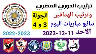 ترتيب الدوري المصري وترتيب الهدافين ونتائج مباريات اليوم الأحد 11-12-2022 المؤجلة من الجولة 3 و 4
