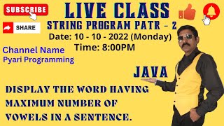 Java String Program | Maximum number of vowels word in a sentence using Java