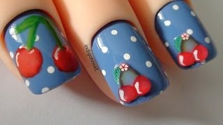 Vintage Cherry \u0026 Polka Dots - Fimo Nail Art Tutorial on Short Nails