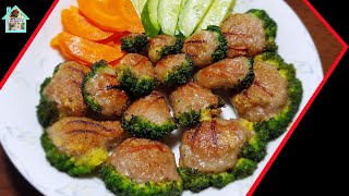 Fried Broccoli with chopped pork | ចៀនផ្កាខាត់ណាខៀវជាមួយសាច់ជ្រូកចិញ្ច្រាំ | Home Cooking Channel