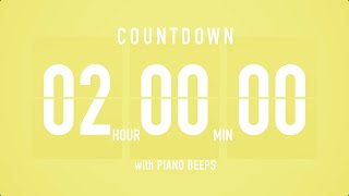 2 Hour Countdown Timer ⏳ Flip Clock with Piano Beeps 🎹🟡