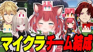 再会したツルギに誘われてねこたつ、りりむ、エビオとチームを組むかるび赤見かるび切り抜き/柊ツルギ/りりむ/猫汰つな/エクス・アルビオ/VCRマインクラフト】