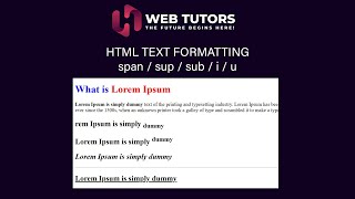 HTML Text Formatting Elements | Basic HTML CSS Tutorial For Beginners Class | Web Tutors