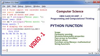 Python Function | Computer Science | class 12 | video - 1