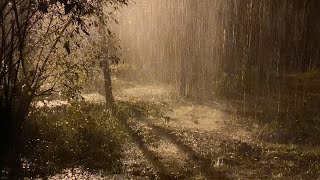 夜の霧の森で大雨と雷の音ですぐに深い眠りと不眠症を早く取り除く