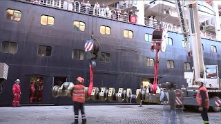 Crankshaft exchange on the cruise ship. Excellent factory machine and technology. Amazing !!!