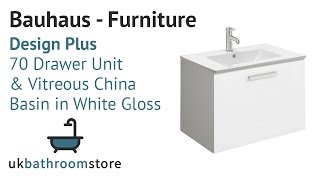 Bauhaus - Design Plus 70 Drawer Unit \u0026 Vitreous China Basin in White Gloss - DE7000DWG DE0003SCW