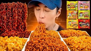 ASMR MUKBANG SPICY FIRE NOODLES CHALLENGE (Black Bean, 2X Nuclear, Carbonara, Curry, Cheese, Corn)