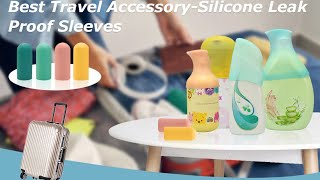 Best Travel Accessory- Silicone Bottle Covers, Travel Essentials for Women Men, Leak Proof Sleeves