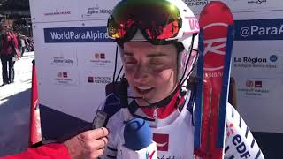 Marie Bochet après sa victoire sur le slalom de la Coupe du monde de Morzine