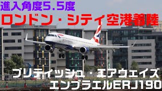 【機窓動画】進入角度5.5度 横風のロンドン・シティ空港へ着陸 ブリティッシュ・エアウェイズ ERJ190