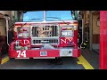 fdny engine 74 responding from quarters on west 83rd street on the west side of manhattan new york.