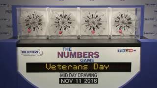 Midday Numbers Game Drawing: Friday, November 11, 2016