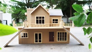 Building Cardboard Villa House DIY at Home - Dream House - Popsicle Stick House