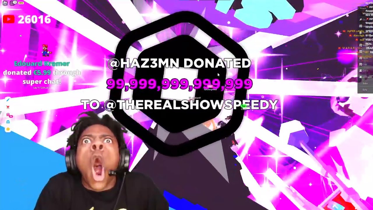 Ishowspeed Gets Donated 99 999 999 999 999 Robux Youtube