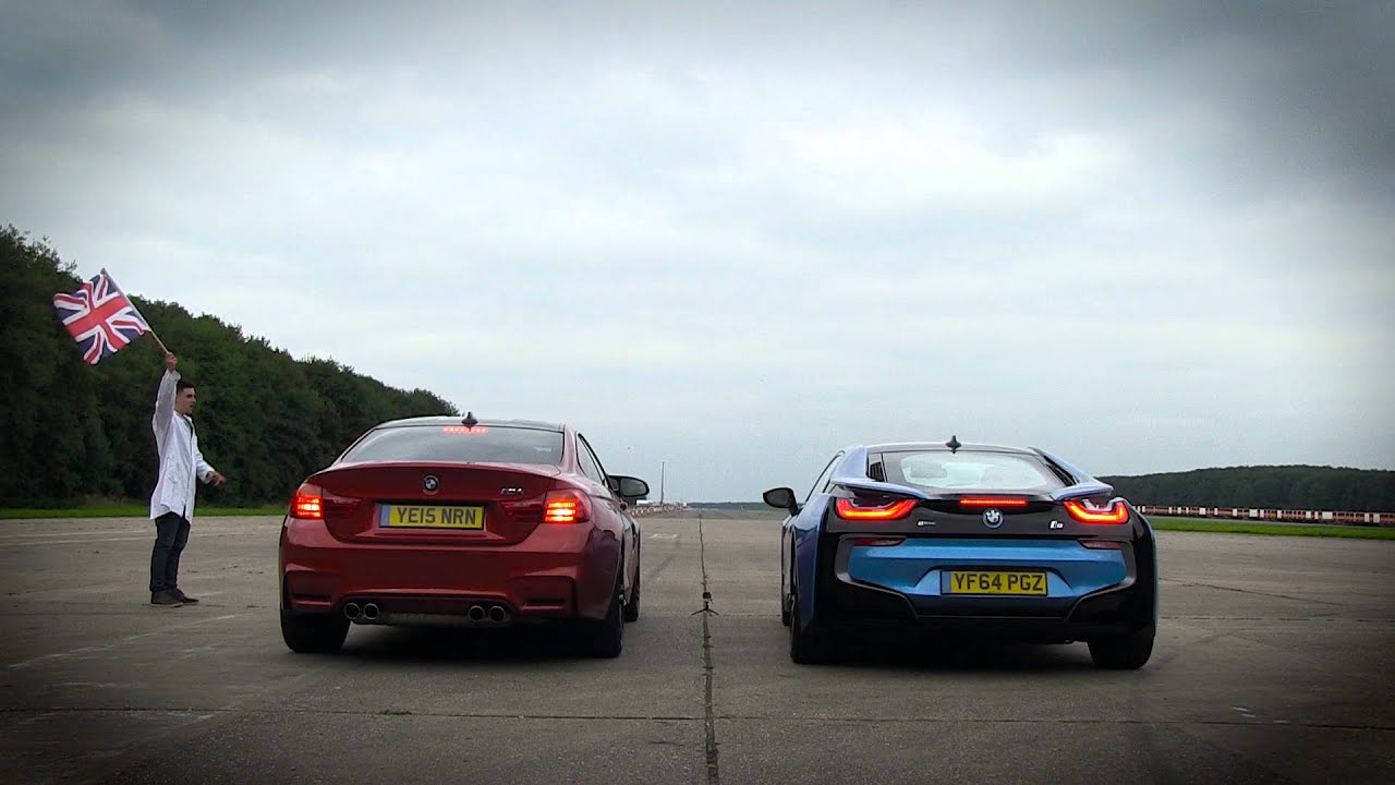 Top Gear Drag Races Bmw I8 Vs Bmw M4 Youtube
