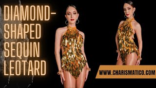 CHARISMATICO Hot Golden Diamond-Shaped Sequin Leotard