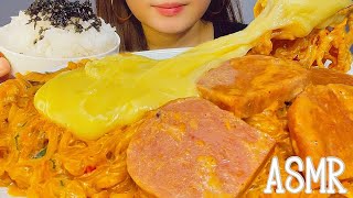 【咀嚼音】チーズたっぷりロゼ辛ラーメン/プルダックポックンミョン/炒め麺/풀덕포쿤면/스팸【ASMR/EATING SOUNDS/Mukbang/モッパン/먹방】