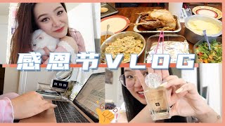 【自律VLOG】在美国男朋友感恩节火鸡大餐|美式甜心ootd开箱|6小时studywithme|可爱猫咪VLOG