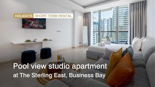 Pool view studio apartment at The Sterling East, Business Bay | haus \u0026 haus Holiday Homes