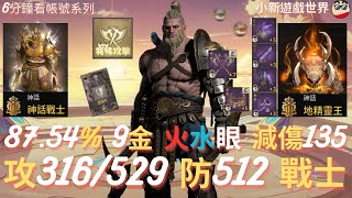 【天堂W】6分鐘看帳號系列【金色專區】:87.54%、9金【最高攻命316/529】【防512、減傷135】、1金6紫滿紅技能、火/水眼滿分、6刻印紫裝、紫咒語卡、戰士 EP.244