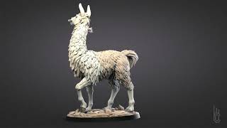 Llama with tulip. 3D model. Sculpture.