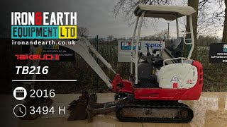 2016 Takeuchi TB216 1.7 Tonne Excavator