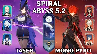 Clorinde Taser et Diluc Mono Pyro. Spiral Abyss 5.2. Genshin Impact 5.2