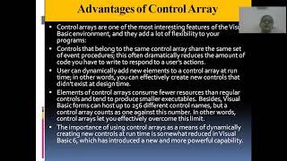Part V: Control array used in visual basic programming.