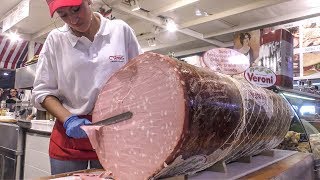 Italy Street Food. Biggest Mortadella in the World, Cheese, Ham, Salami, Piadine and More