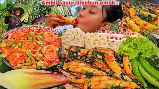 KEKEBUN EMAK CARI SAYUR YG BISA DIMASAK ,MASAK SAYUR CAMPUR TUMIS PEDAS SAMBAL PENYET TAHU PETAI