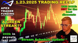 1.23.2025 SUMMARY - ARE WE ON A GREEN STREAK? - TRADING 20 FUNDED APEX ACCOUNTS - CODE NBT