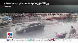 കെഎസ്ആര്‍ടിസി ബസും ലോറിയും കൂട്ടിയിടിച്ചു; ഡ്രൈവര്‍ക്ക് ഗുരുതര പരുക്ക് | KSRTC